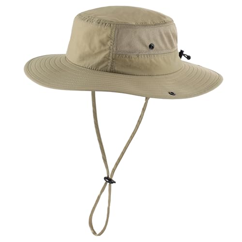 UPF50+ Mens Sun Hat Wide Brim Womens UV Protection Beach Bucket Hat Airy Fishing Hat Hiking Snap Up Cowboy Hat