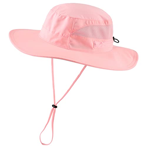 UPF 50+ Wide Brim Bucket Hat for Women Outdoor Quick Dry Safari Sun Hat Breathable UV Protection Fishing Hats Pink