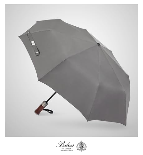 Folding Umbrella Lux Hardwood Handle Auto Open Close Metallic Gray