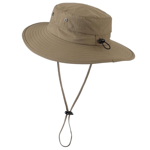 UPF50+ Mens Sun Hat Wide Brim Fishing Hat Sun Protection Bucket Hat for Men Women Beach Gardening Golf Dark Khaki
