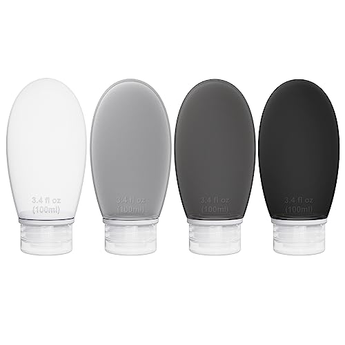 Silicone Travel Bottles for Toiletries TSA Approved Travel Size Containers Set 4 Pack Portable Leak Proof Refillable Cosmetic Squeeze Bottles Shampoo Hair Conditioner Body Lotion Bath Shower Gel (4 Count)