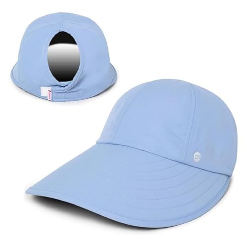 Womens Sunblocker UPF 50 Wide Brim Ponytail Sun Hat