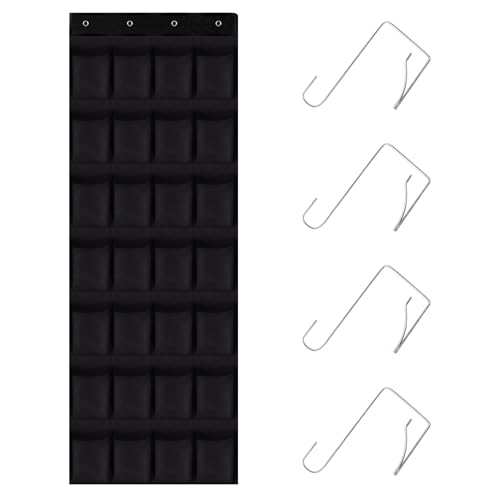 28 Mesh Pockets Hanging Over the Door Shoe Organizer （Black）