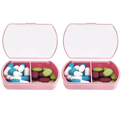 2PCS Small Pill Case Travel Pill Box Cute Pill Organizer for Purse Portable Daily Medicine Organizer 2 Compartment Pill Holder for Vitamins (2 Count)