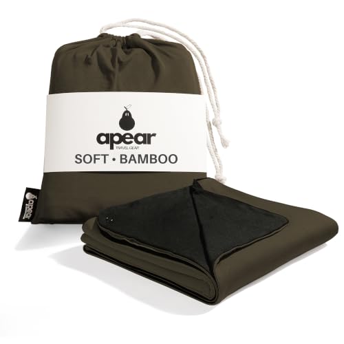 16-in-1 Compact Travel Blanket with Bag – Reversible, Ultra Soft Bamboo Airplane Blanket with Hidden Pocket - Lightweight & Packable for Flights, Camping, Picnic, Travel Essentials (Olive/Black)