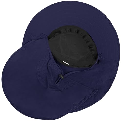 Sun Hat for Men Women with Neck Flap& Removable Face Cover Wide Brim