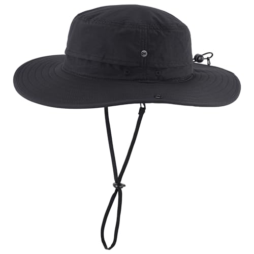 Mens Womens Wide Brim Safari Bucket Hat UV Sun Protection Fishing Hiking Hats Outdoor Summer Cowboy Hat Black