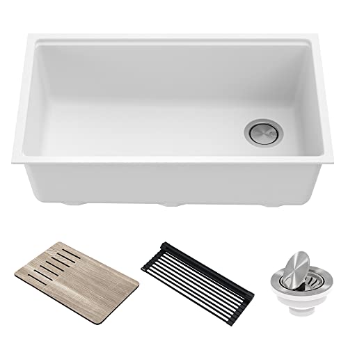 Metallic White 32 in Undermount Granite Kitchen Sink KGUW1