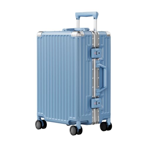 Carry On Luggage PC+ABS Aluminum Frame Zipperless Luggage Hard Shell Suitcase with TSA Lock Double Spinner Wheels 20 Inch Haze Blue