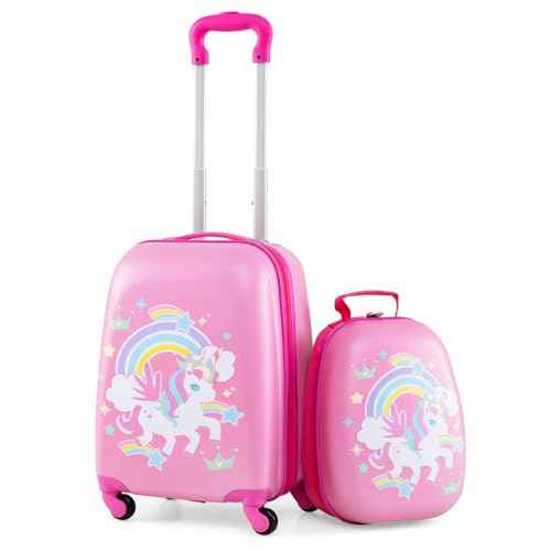 Kids Luggage 12" Toddler Backpack & 16" Travel Suitcase with Wheels (2 Count)