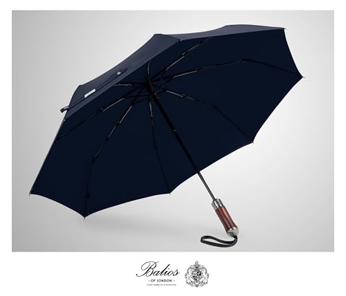 Folding Umbrella Lux Hardwood Handle Auto Open Close Dark Navy