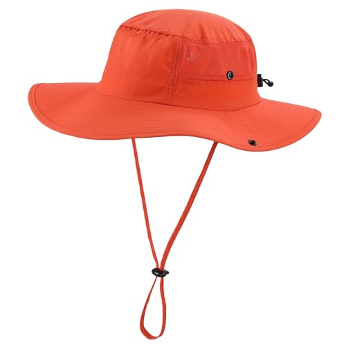 UPF50+ Wide Brim Sun Hat for Mens Womens UV Protection Beach Bucket Hat Airy Cowboy Hat for Fishing Hiking Gardening Orange