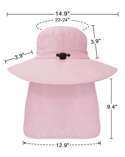 Outdoor Sun Hats with Stowable Neck Flap for Men Women UPF 50+ Mesh Summer Bucket Hat Wide Brim for Fishing Safari Hiking Pink