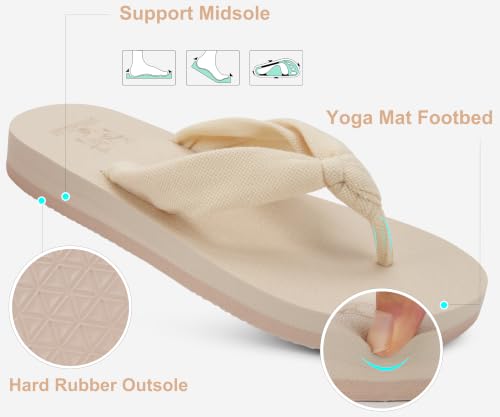 Flip Flops for Women Arch Support Summer Pool Sandals Beige Size 6.5