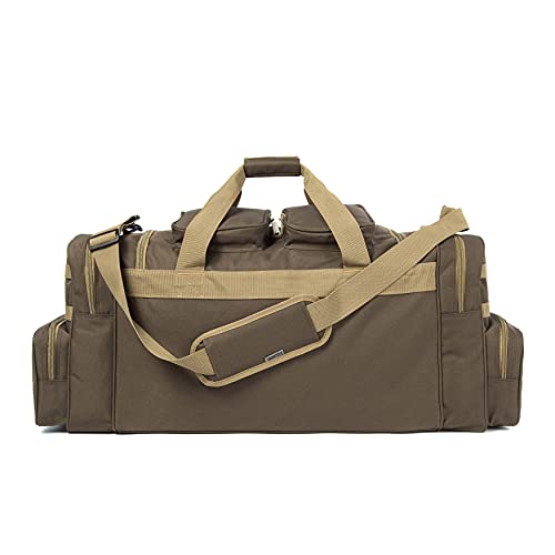 Tactical Range Duffel Heavy Duty Large Gear Duffle Durable Quality Travel Sports Gym Equipment Bag Military Molle with Lockable Zippers with US Flag Patch 33 Inch Khaki