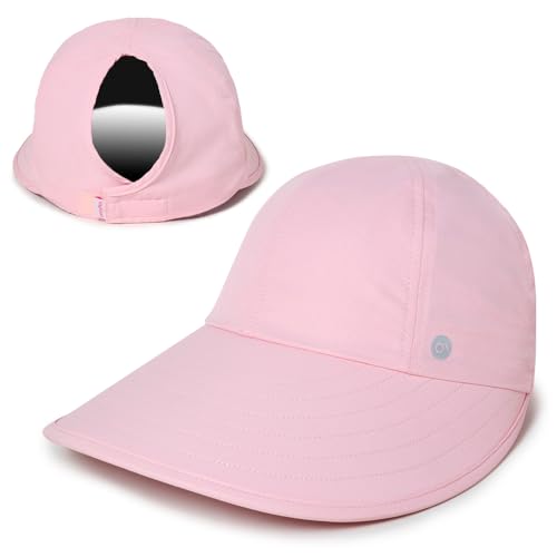 Womens Sunblocker UPF 50 Wide Brim Ponytail Sun Hat
