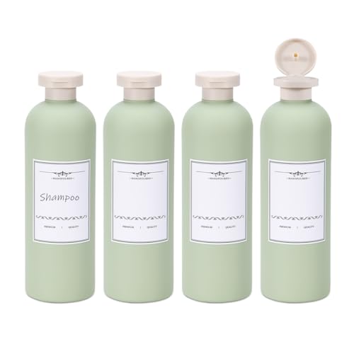 13.5oz 4Pcs Green Plastic Refillable Travel Shampoo and Conditioner Bottles Plastic Refillable Travel Shampoo Bottles with Flip Cap Shampoo and Conditioner Dispenser (4 Count)