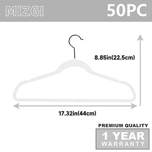 White Velvet Hangers 50 Pack Non Slip Heavy Duty Black Hooks (50 Count)