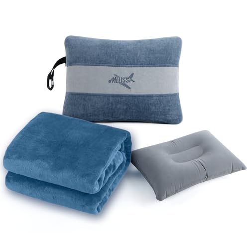 Large Soft Travel Blanket and Inflatable Pillow Set