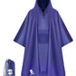 Extra Thick Hooded Rain Poncho Double Layer Waterproof Raincoat Jacket for Men Women Adults