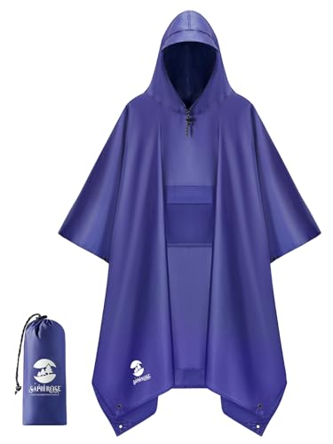 Extra Thick Hooded Rain Poncho Double Layer Waterproof Raincoat Jacket for Men Women Adults