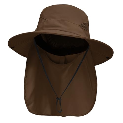 Sun Fishing Hats with Neck Flap for Men Pure Brown