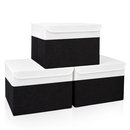 Large 17" 42 Quarts Collapsible Stackable Storage Bins with Lids [3 (3 Count)