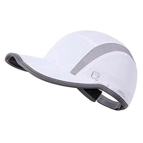 Baseball Cap Nylon Running Outdoor Sports Hat for Men Woman Adjustable Quick Drying Reflective Foldable 50+ UPF Inhibit UV Mesh Water Repellency Race Performance Lightweight White