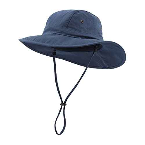 UPF50+ Mens Sun Hat Wide Brim Sun Protection Hat Summer Fishing Hat Navy Blue