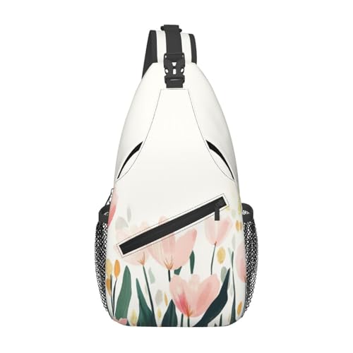Sling Bag Tulip Flower Watercolor Hiking Daypack Crossbody Shoulder Backpack Travel Chest Pack for Men Women
