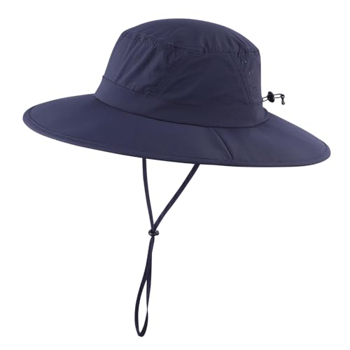 UPF 50+ Wide Brim Mens Sun Hat Womens Beach Bucket Hat Summer Outdoor Fishing Hat UV Sun Protection Cap for Gardening Hiking Golf Navy Blue