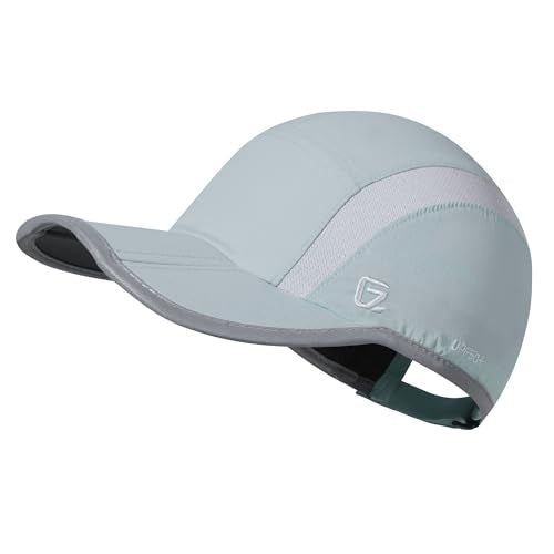 Baseball Cap Foldable Running Cap Sports Hat for Men Woman Adjustable Dry Fit Cooling Hats Water Repellency Lightweight Outdoor Reflective Ball Cap for Golf Gym Hiking Grey Blue