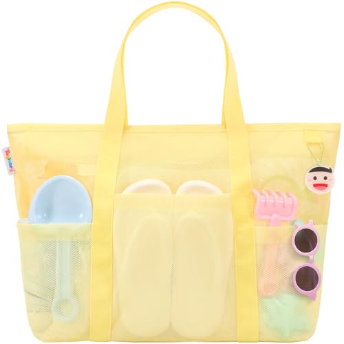Mesh Beach Bag with Zipper and 8 Pockets