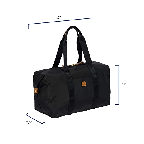 Bric’s X-Bag/X-Travel 2.0 Overnight Weekender Duffel, Water-Resistant Folding Carry-On with Leather Trim, Removable Shoulder Strap and Pass-Through Sleeve - Mini Bag Included – 18 Inch, Black