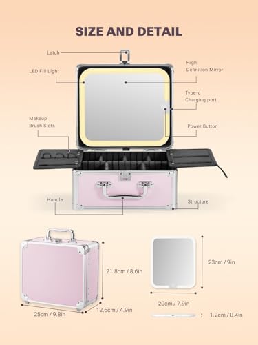 Makeup Box with Detachable Magnetic LED Mirror
