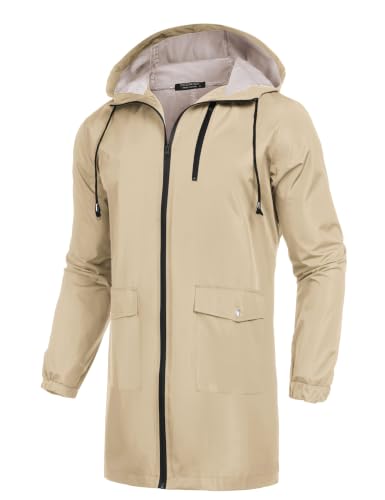 Long Rain Jackets Lightweight Hooded Packable Raincoat Waterproof Outdoor Hiking Windbreaker Jacket for Men