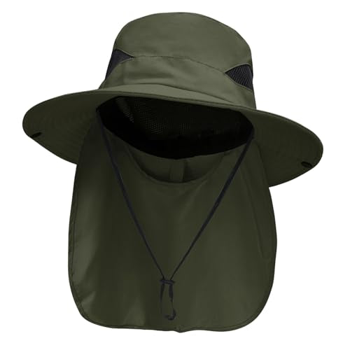 Sun Fishing Hats with Neck Flap for Men Pure Green