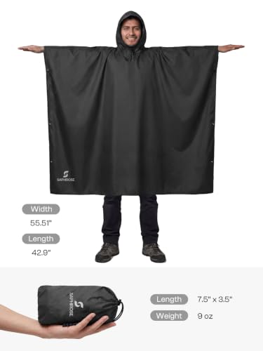 Adult Rain Poncho Waterproof Hooded Raincoat Lightweight Packable
