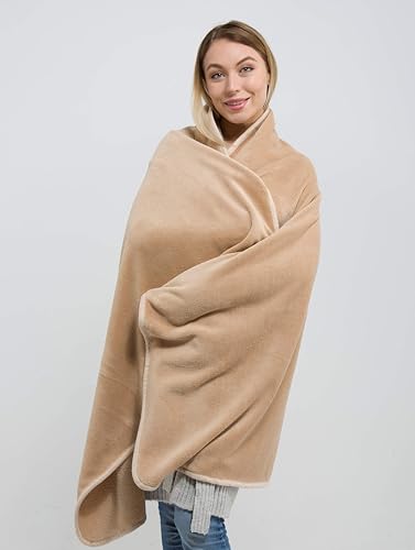 Premium Soft Travel Blanket Pillow Airplane Throws Packable Beige