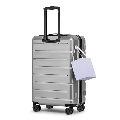 24 Inch Luggage TSA Approved Hardshell Suitcases with Spinner Wheels Durable PC+ABS Medium Checked Travel Luggage for Women Men Silver Grey
