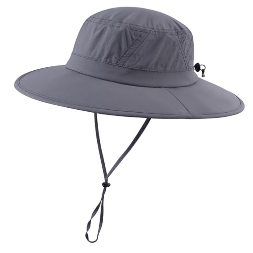 Foldable UPF 50+ Sun Hat for Men Women Wide Brim Beach Bucket Hat Summer Outdoor Fishing Hat UV Sun Protection Cap for Hiking Gardening Golf Dark Grey