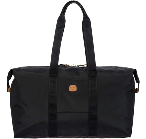 Bric’s X-Bag/X-Travel 2.0 Overnight Weekender Duffel, Water-Resistant Folding Carry-On with Leather Trim, Removable Shoulder Strap and Pass-Through Sleeve - Mini Bag Included – 22 Inch, Black
