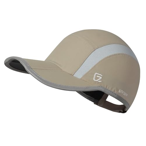 Baseball Cap Nylon Running Cap Outdoor Sports Hat for Men Women Adjustable Quick Drying Reflective Foldable UPF50+ Breath Mesh Water Repellency Race Performance Lightweight Khaki