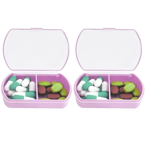 2PCS Small Pill Case Travel Pill Box Cute Pill Organizer for Purse Portable Daily Medicine Organizer 2 Compartment Pill Holder for Vitamins (2 Count)