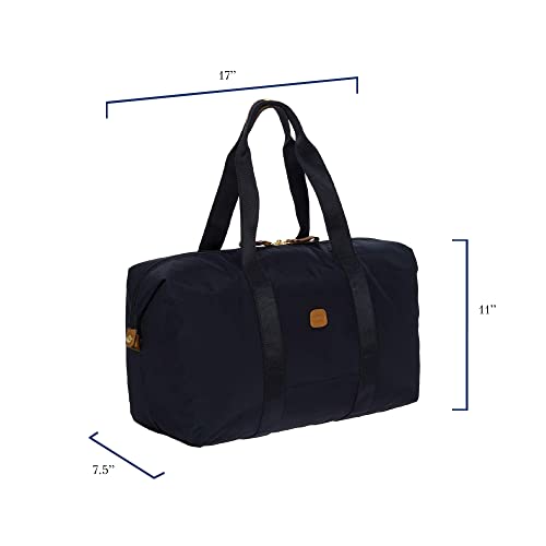 Bric’s X-Bag/X-Travel 2.0 Overnight Weekender Duffel, Water-Resistant Folding Carry-On with Leather Trim, Removable Shoulder Strap and Pass-Through Sleeve - Mini Bag Included – 18 Inch, Navy