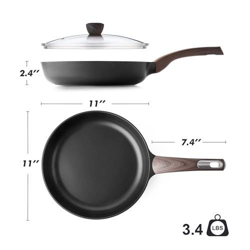 11inch Nonstick Frying Pan Paella Pan with Lid