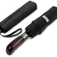 Folding Umbrella Real Wood Handle Auto Open Close Black