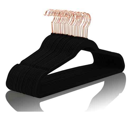 Black Velvet Hangers 100 Pack Non Slip Heavy Duty Rose Gold Hooks (100 Count)