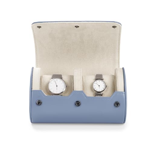 2 Slot Leather Watch Organizer Case Light Blue