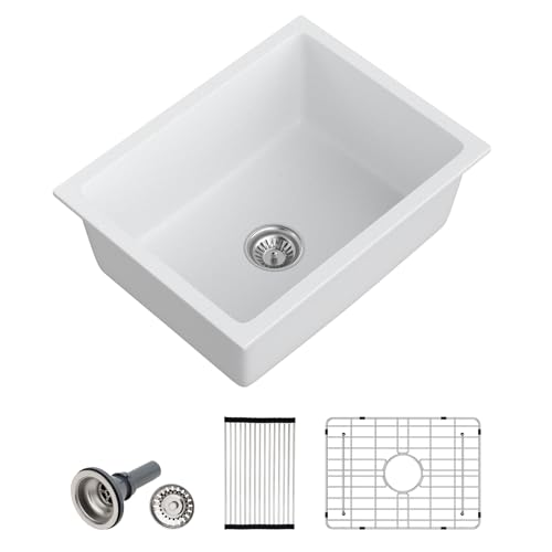 22 Inch Undermount Wet Bar Sink Single Bowl Modern Kitchen Sink White Granite Composite Deep Prep Small Sinks 22"×17"×9"